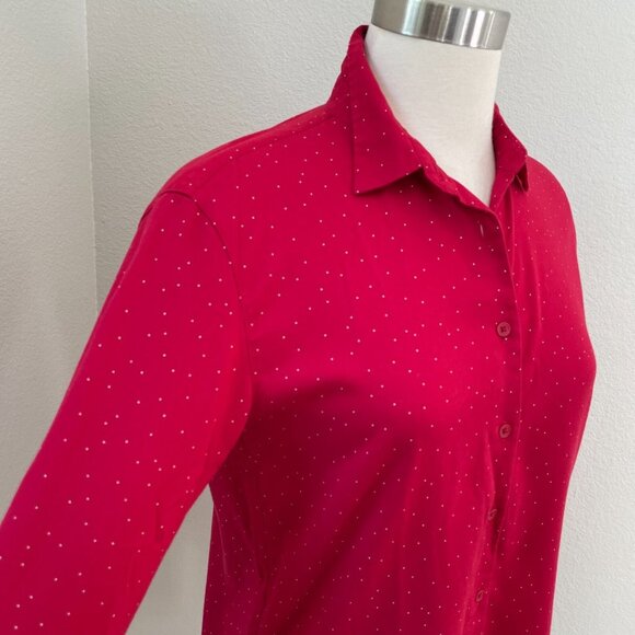 Uniqlo Womens XS Red Polka Dot Button Up Shirt Long Sleeve Top Blouse - Picture 2 of 10